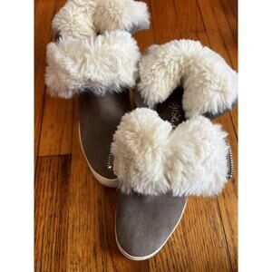 J/Slides NYC Boots Womens Size 8 Gray Suede Faux Fur Lined Ankle Booties Zip